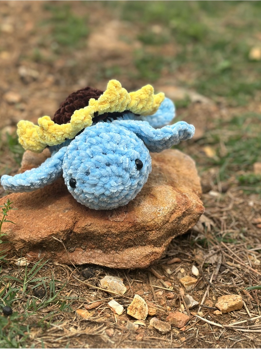 Crochet Plush Blue Sunflower Turtle